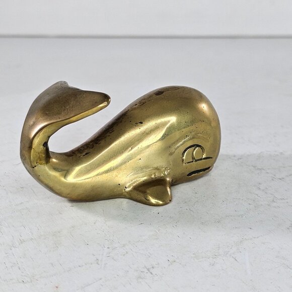 Whale Shaped Solid Brass Figurine Paperweight Miniature Figure 3.25 Inches Long - Picture 5 of 8